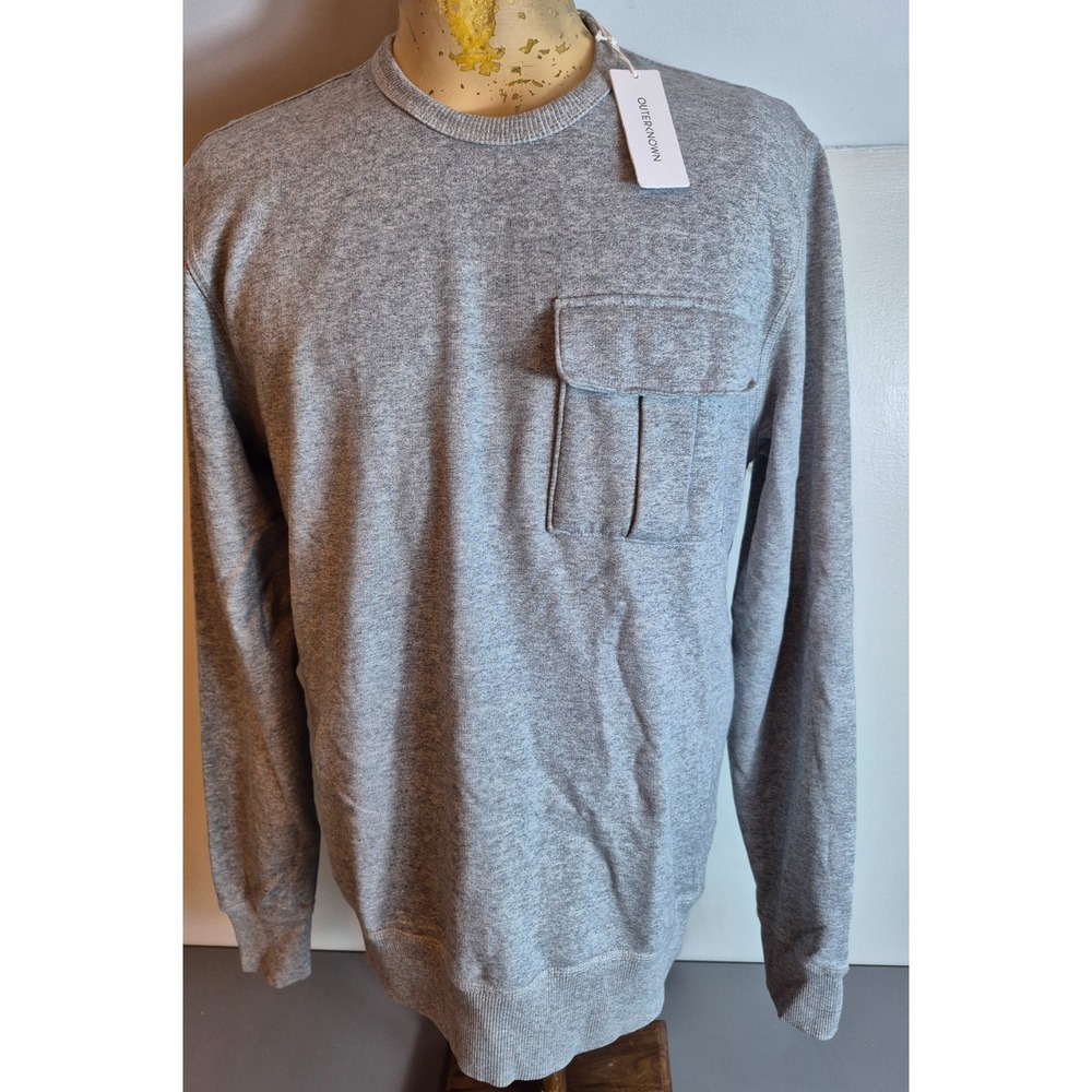 Outerknown Mens Crew Sweatshirt Small Gray Chest Pocket NEW NWT